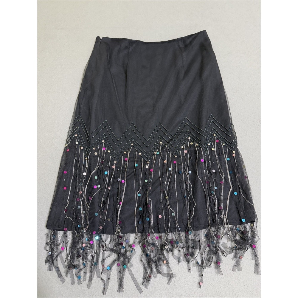 Black Skirt 6 Mesh Heavily Beaded Chain Whimsygoth Dressy Fringe Fairy Glam Y2K - Picture 12 of 16